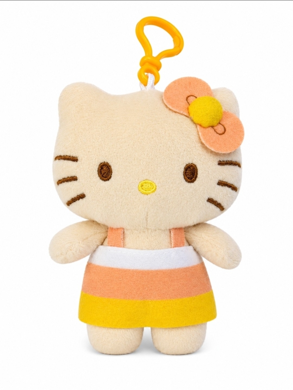 Hello Kitty Peach Plush Bag Clip Keychain with Orange & Yellow Flower